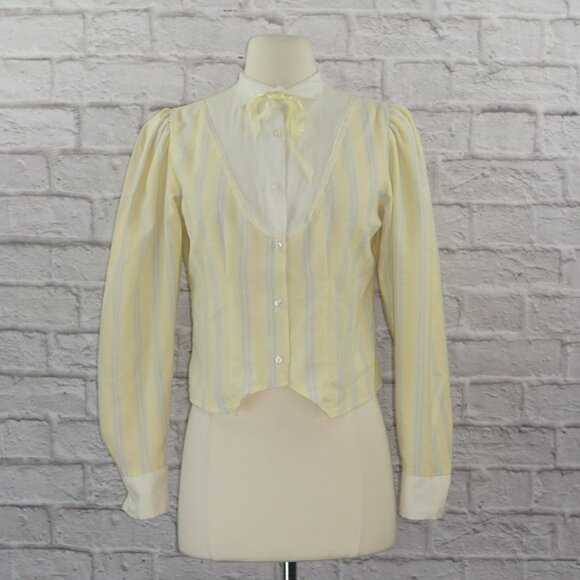 Vintage 70s Stripe Lace Blouse Top Small - Picture 1 of 9